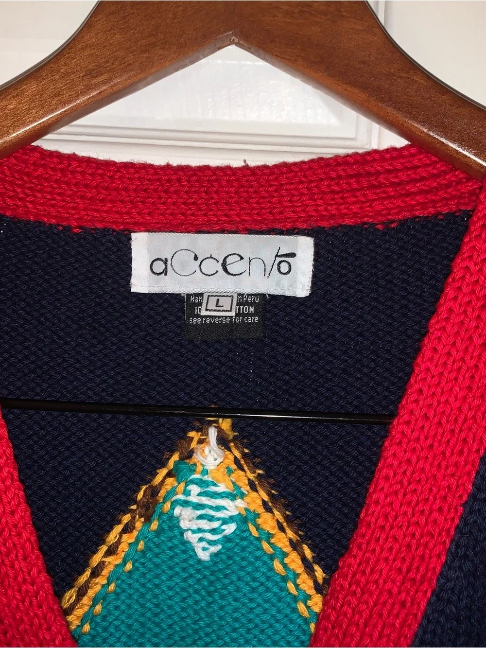 Vintage hand knit cardigan ugly sweater funky teacher baseball